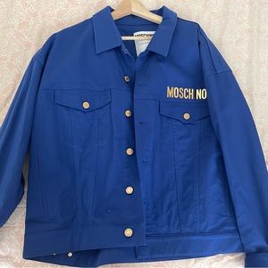 Blue Moschino couture cotton jacket, size men’s Med or oversized women’s jacket.